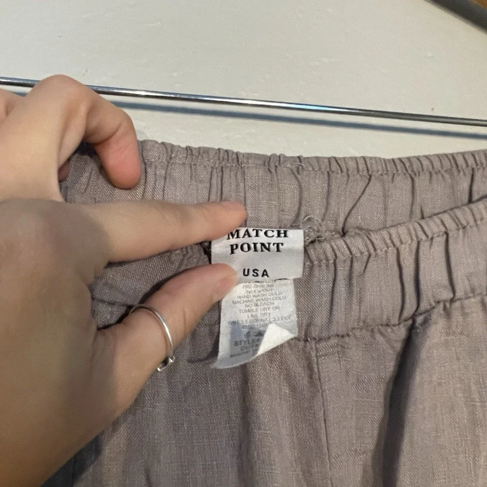 Match Point USA Small Linen Wide Leg Pants Lagenlook Elastic Waist Oversized EUC
